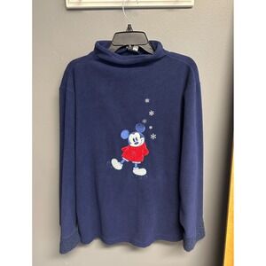Vintage Disney Store Mickey Mouse Womens Large Fleece Ice Skating Holiday 90s